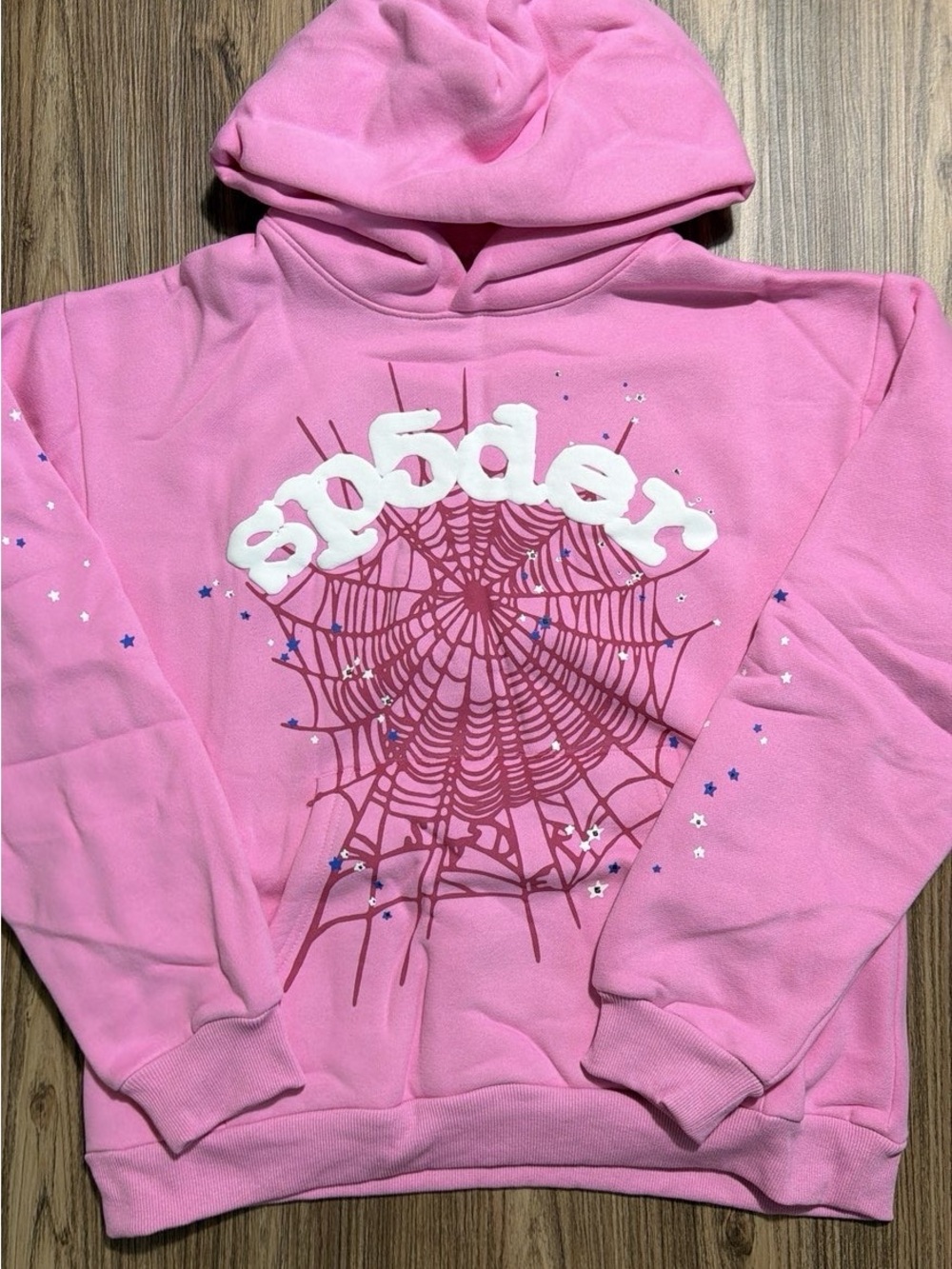 Pink Spider Web Graphic Crewneck Hoodie Sweatshirt